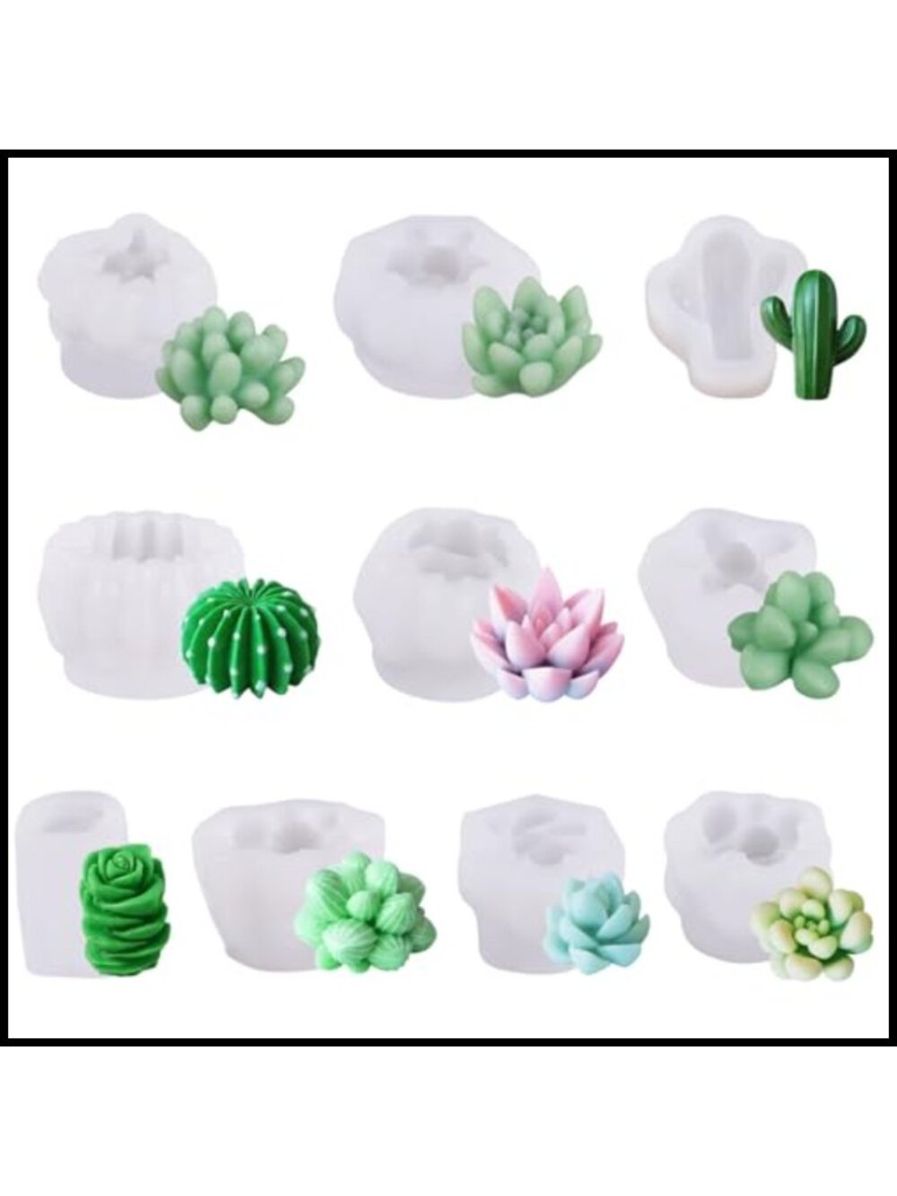 10pc Succulent Cactus Silicone Mold Set Food Grade Resin Candle Craft Molds